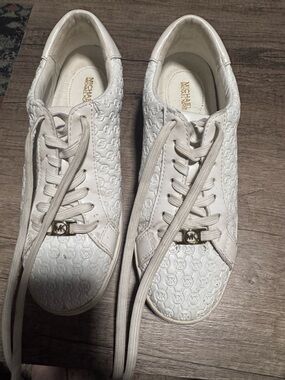 Michael Kors White Embossed MK Logo Lace-Up Sneakers